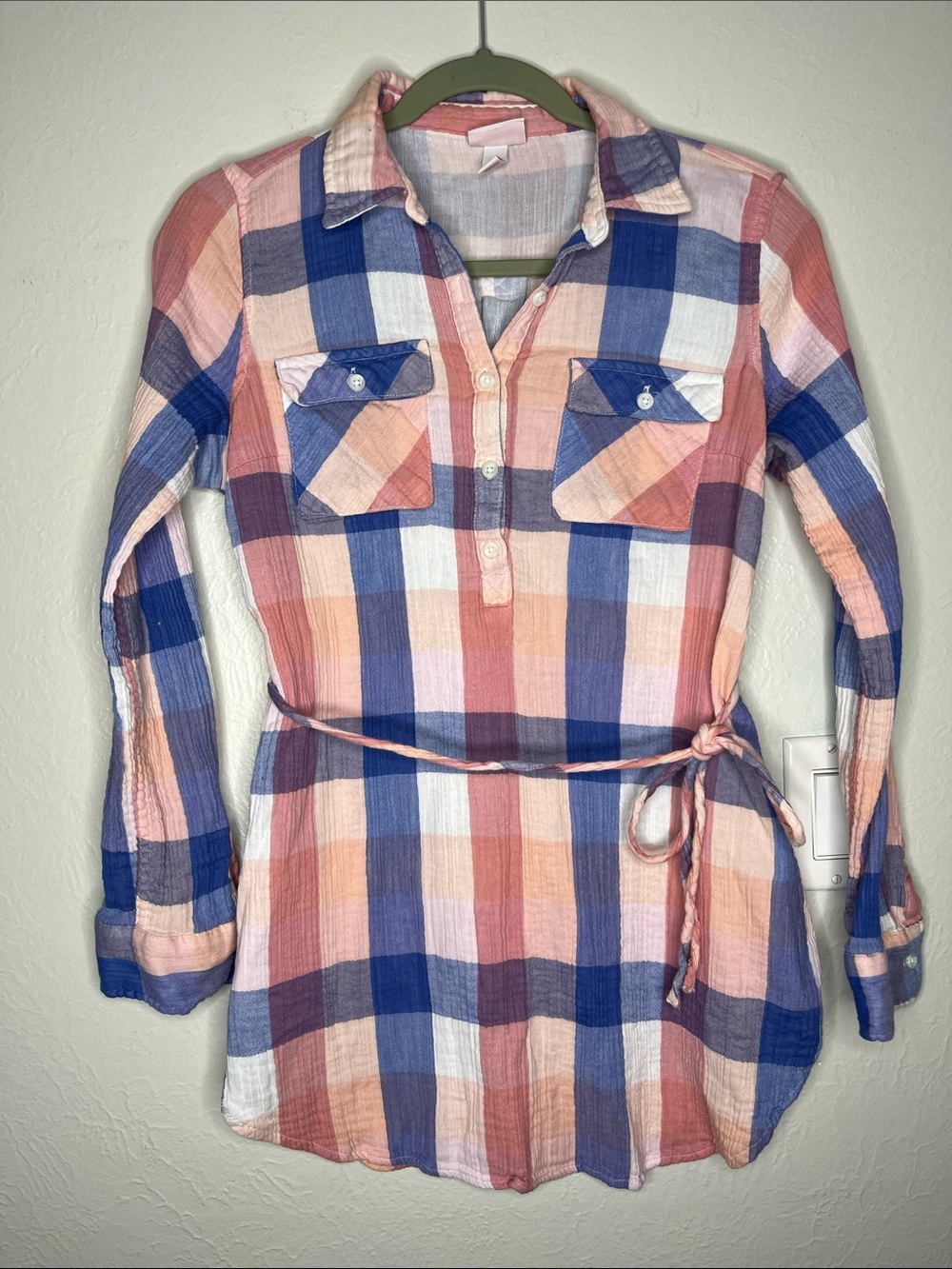 Isabel Maternity Plaid Muslin Blouse - Size S Pink and Blue